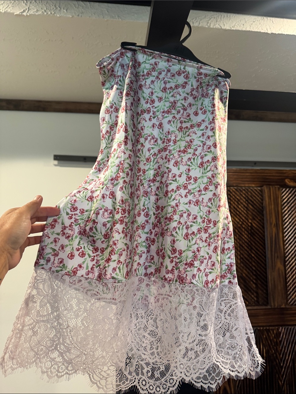 Forever 21 White Floral Slip Skirt with Pink & Green Print